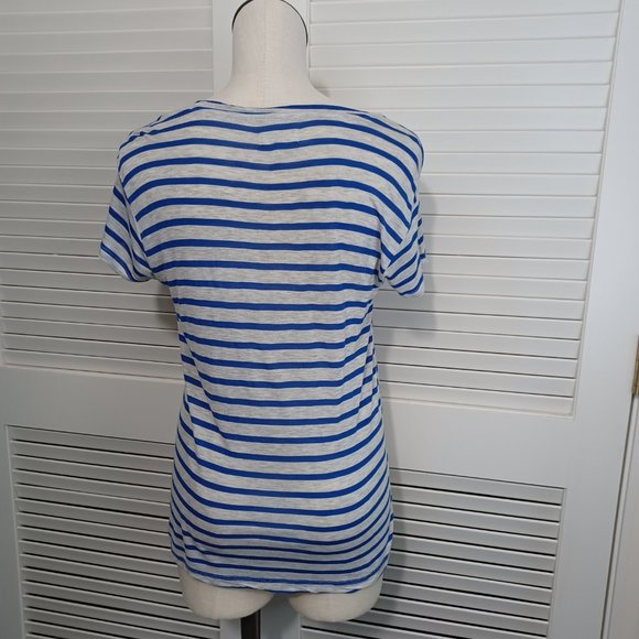 Madewell Blue Gray Striped Scoop Neck Pocket Tee Shirt - Picture 8 of 10